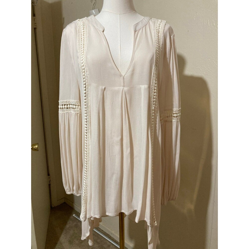 Blu pepper blouse large cream boho oversized long sleeved eyelet trim tunic